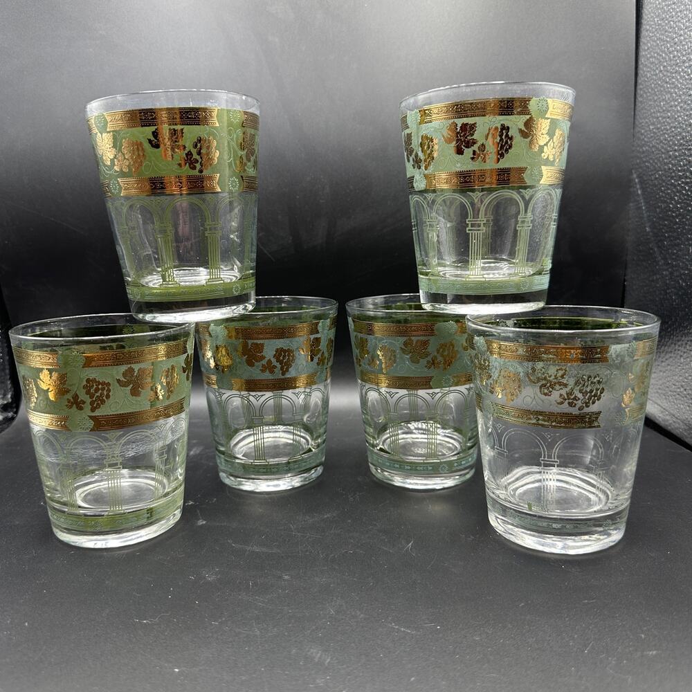 Vintage Cera Golden Grapes Rocks Glasses DOF Set of 6
